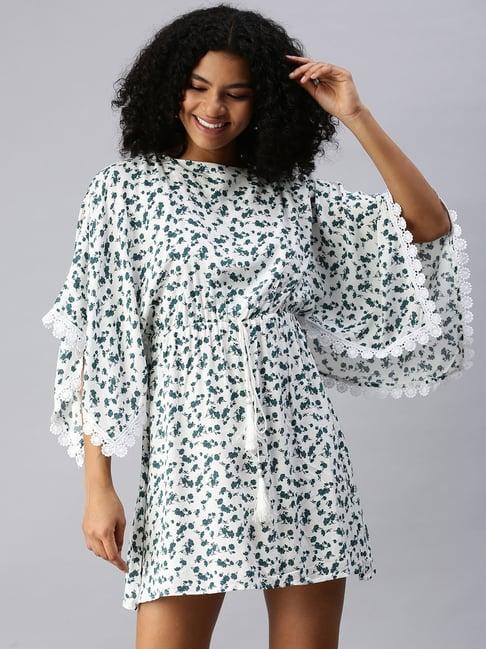 showoff white blended floral kaftan dress