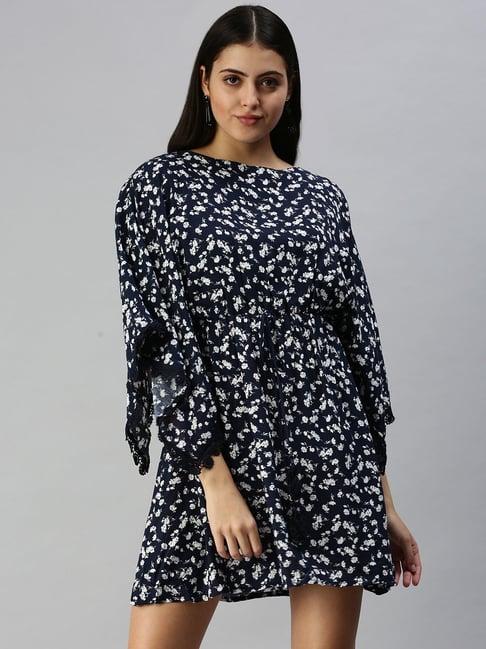 showoff navy blended floral kaftan dress