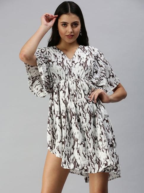 showoff white polyester print kaftan dress