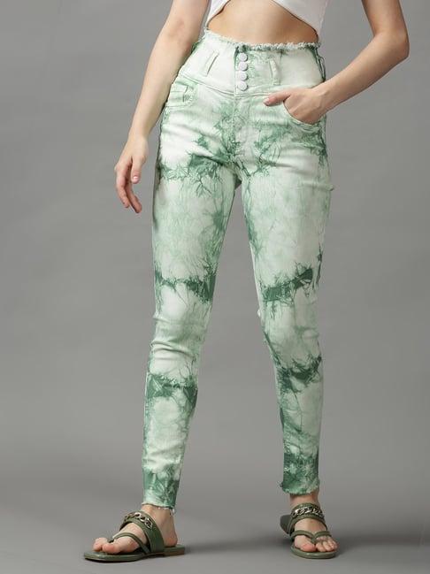 showoff green tie & dye mid rise jeans