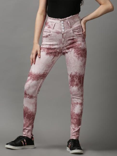 showoff mauve tie & dye mid rise jeans