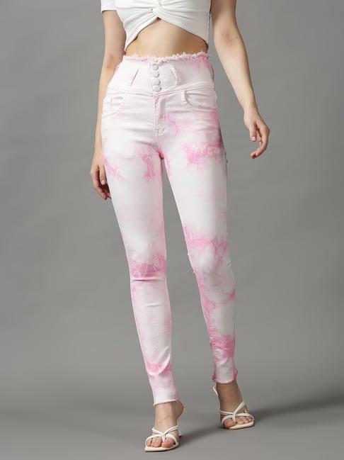 showoff pink tie & dye mid rise jeans