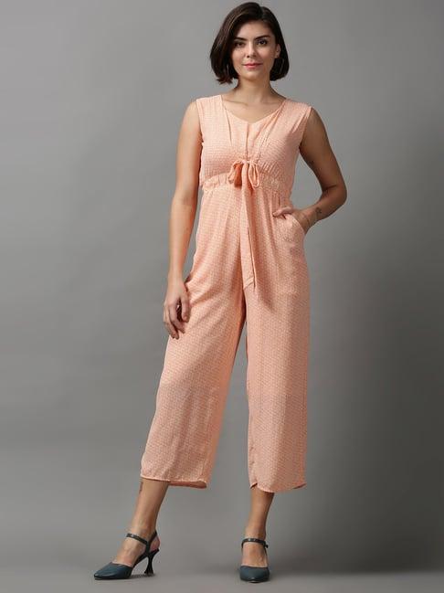 showoff orange printed a-line jumpsuit