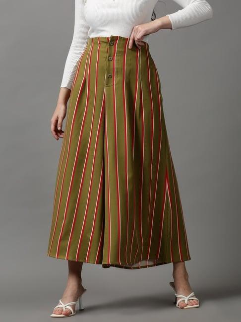 showoff olive green striped palazzos