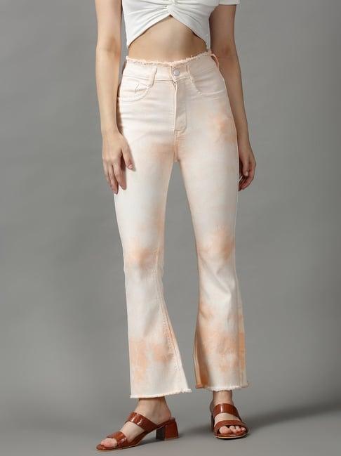 showoff peach tie & dye mid rise jeans