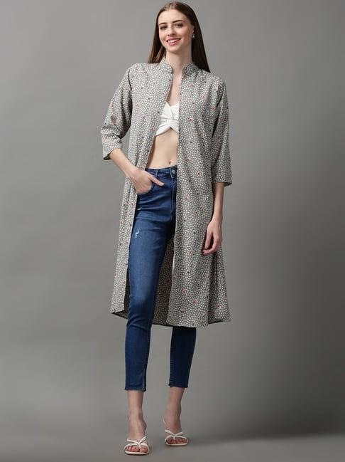 showoff grey printed longline shrug