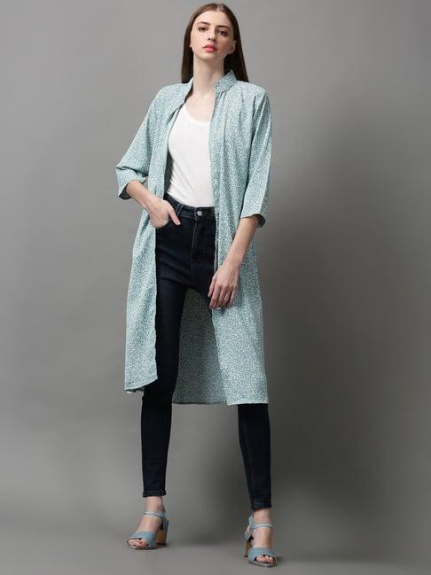 showoff sea green printed longline shrug