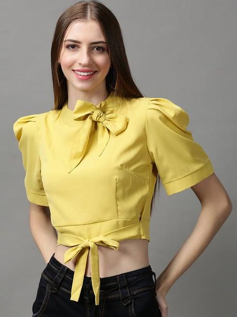 showoff yellow comfort fit crop top