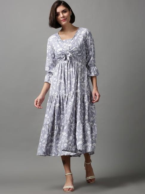 showoff grey printed a-line dress