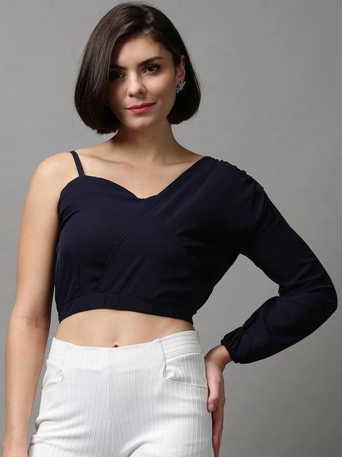 showoff navy comfort fit crop top