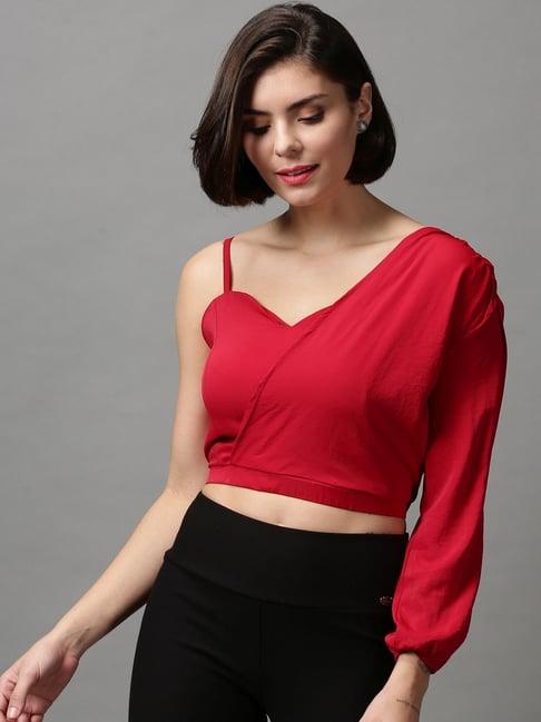 showoff red comfort fit crop top