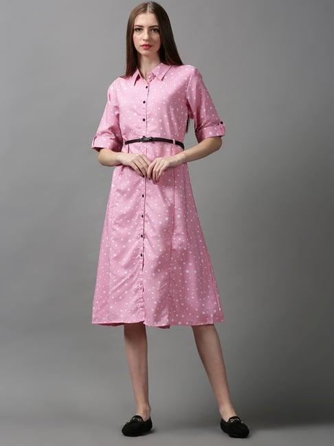 showoff pink cotton printed shirt dress