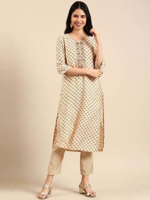 showoff cream embroidered kurta pant set