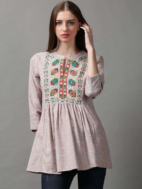 showoff peach embroidered tunic