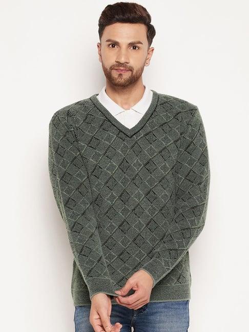 duke sage green regular fit checks sweater