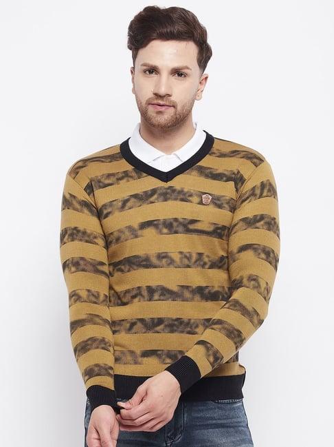 duke khaki slim fit striped sweater