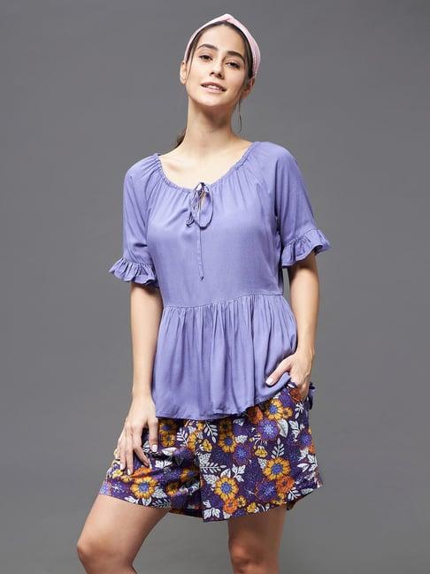 miss chase lavender rayon floral print top with shorts