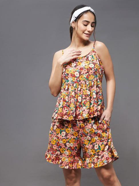 miss chase multicolor rayon floral print top with shorts