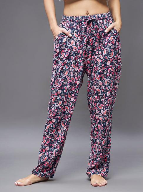 miss chase navy & pink rayon printed pyjamas