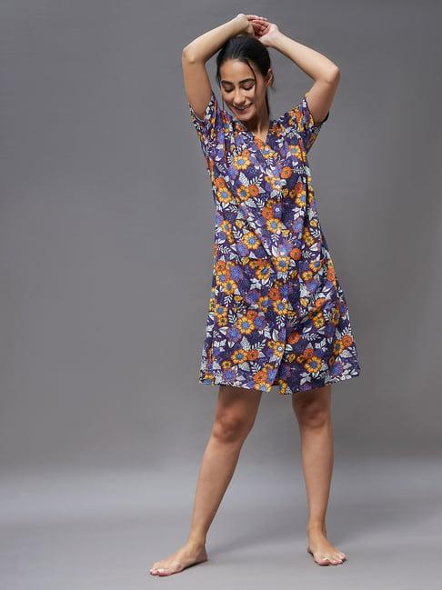 miss chase purple floral print shirt dress