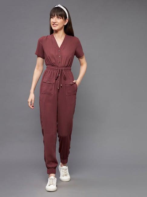 miss chase light burgundy maxi jumpsuit