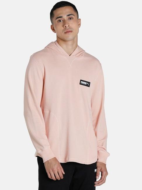 puma pink cotton relaxed fit logo printed hooded sweatshirts