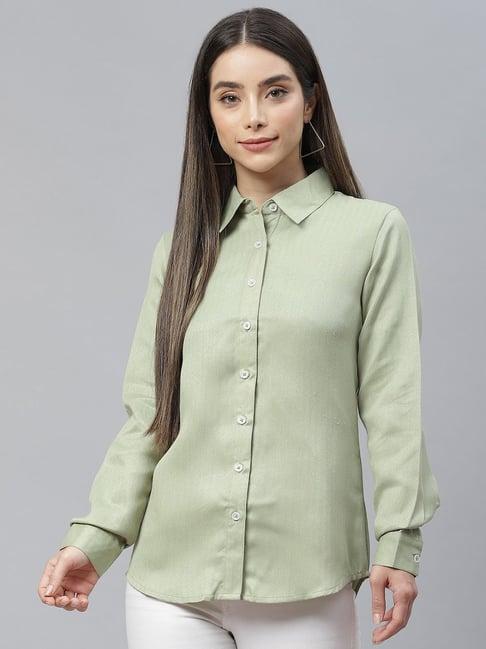 cottinfab green regular fit rayon shirt