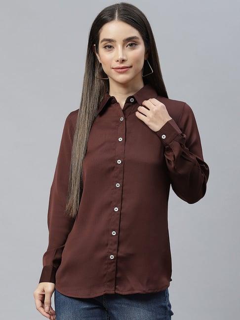 cottinfab brown regular fit polyester shirt