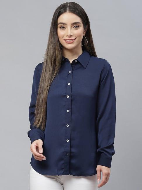 cottinfab navy regular fit polyester shirt