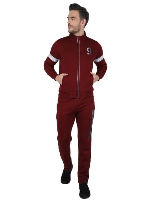 monte carlo maroon slim fit printed tracksuits