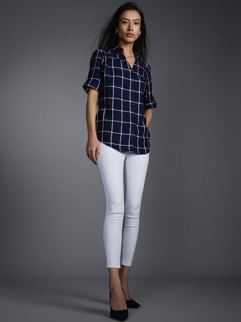 recap navy check shirt