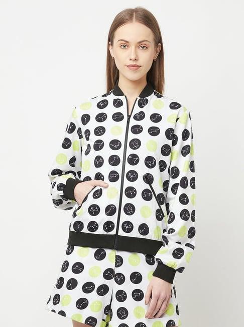 crimsoune club white & black cotton polka dots bomber jacket