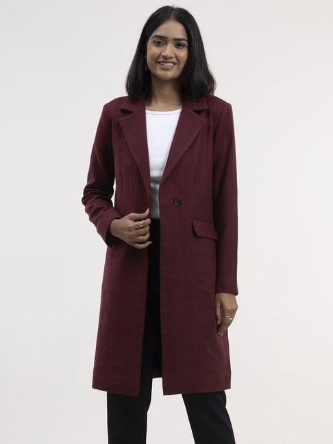 fablestreet maroon self pattern coat