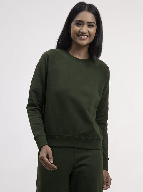 fablestreet olive green cotton regular fit sweatshirt