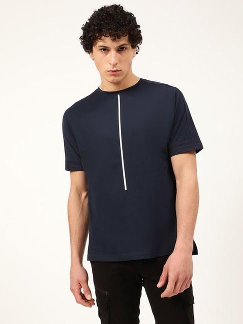 antony morato navy blue solid round neck t shirt