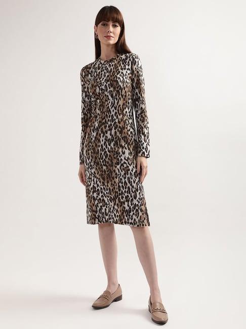 gant multicolored cotton animal print a-line dress