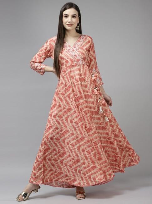 yufta peach embroidered maxi dress