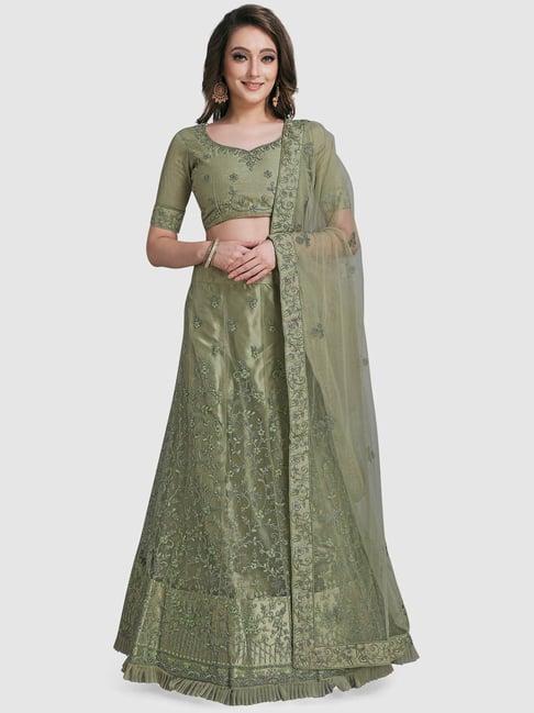 satrani green embroidered lehenga choli set with dupatta