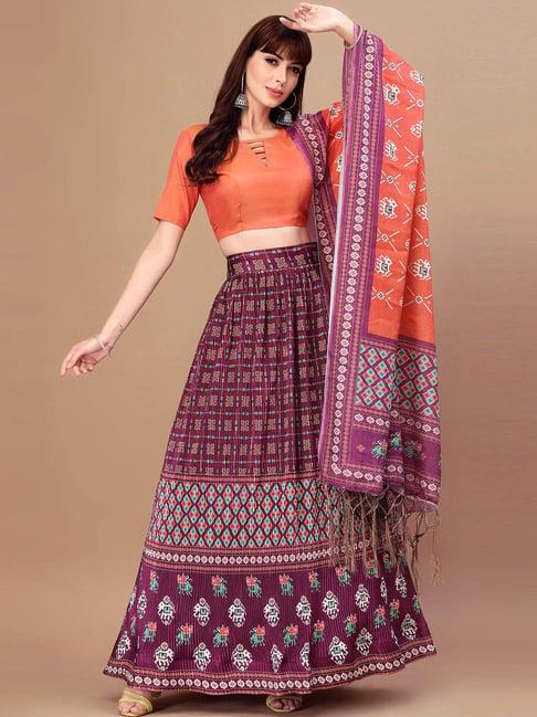 satrani purple printed lehenga choli set with dupatta