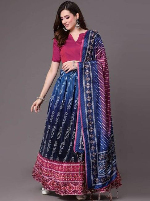 satrani navy printed lehenga choli set with dupatta