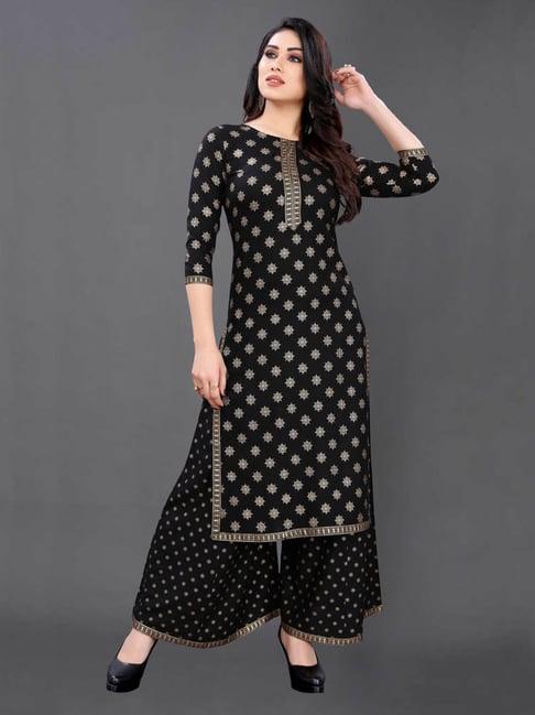 satrani black printed kurta palazzo set