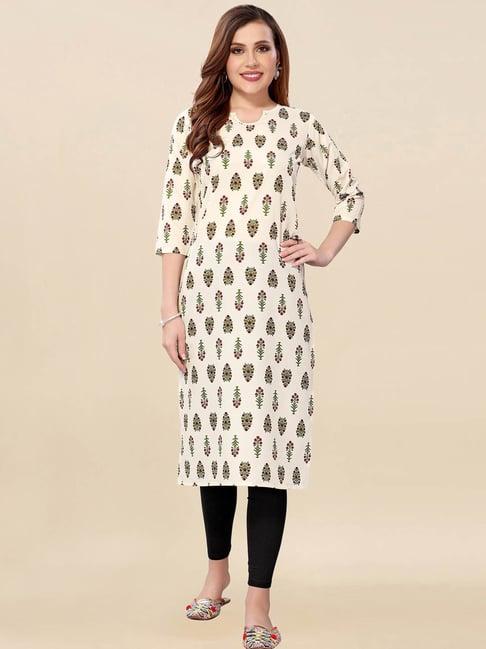 satrani white printed straight kurta