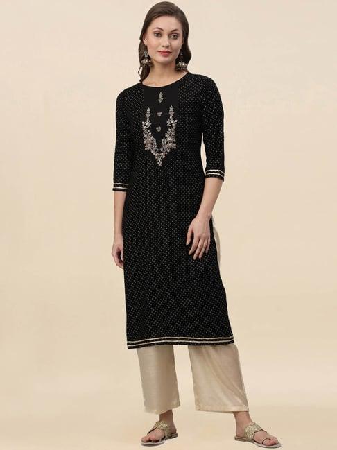 satrani black embroidered straight kurta