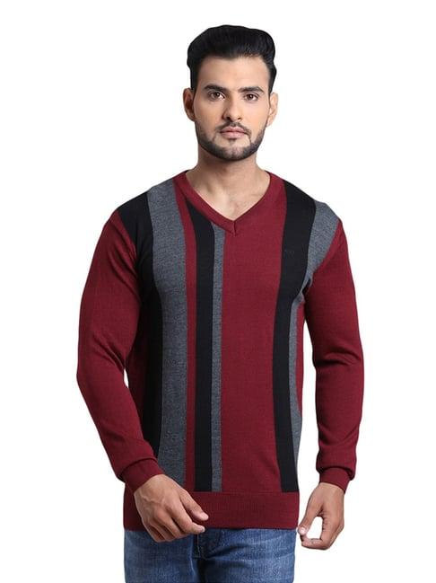 colorplus maroon tailored fit striped sweater