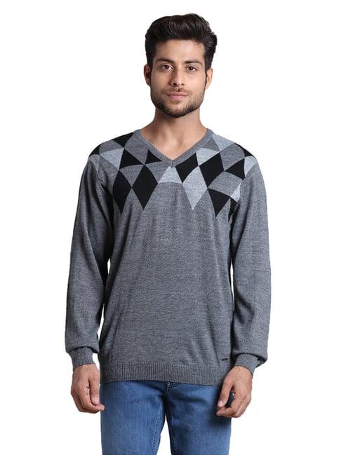 park avenue grey regular fit self pattern sweater