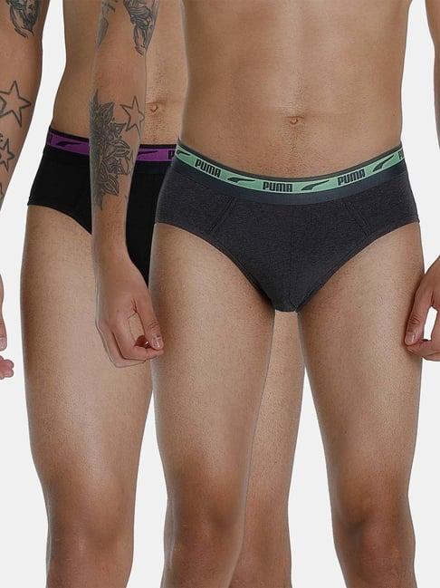 puma black & grey regular fit briefs - pack of 2