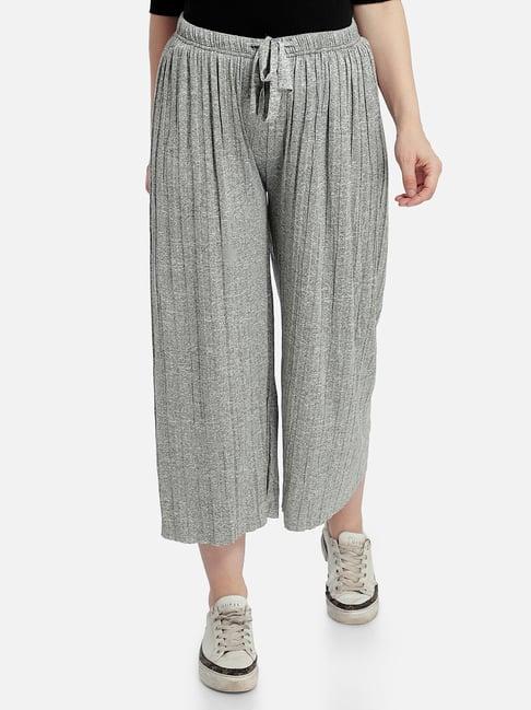 aditi wasan grey regular fit mid rise cropped palazzos