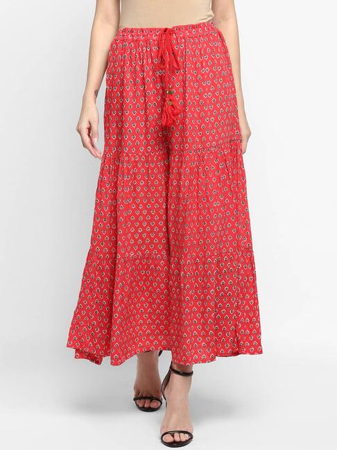 aditi wasan red printed a-line maxi skirt