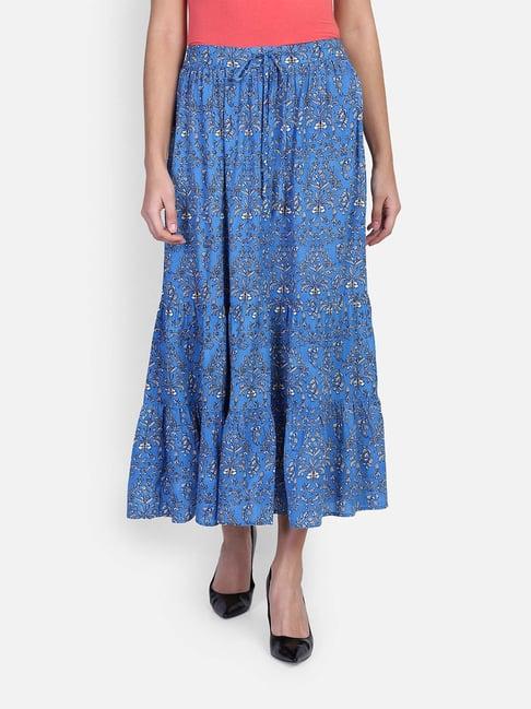 aditi wasan blue floral print a-line maxi skirt