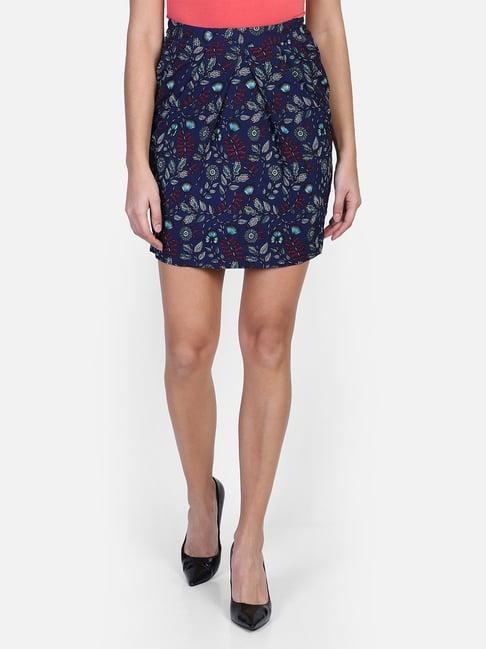 aditi wasan blue floral print a-line mini pleated skirt